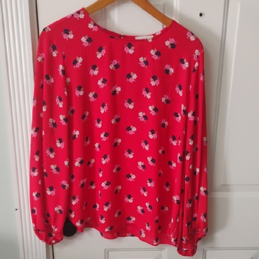 LOFT Red Top with Pink Floral Design